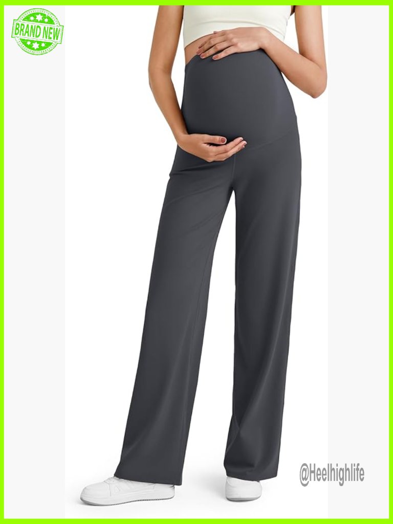 Maternity Wide Leg Yoga Pants High Rise Nylon Lycra